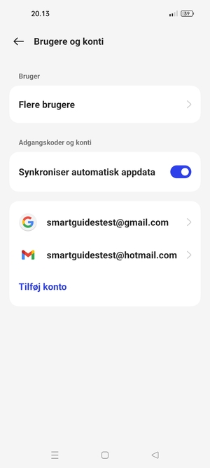 Vælg din Google konto