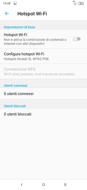 Seleziona Configura hotspot Wi-Fi
