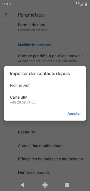 Sélectionnez Carte SIM