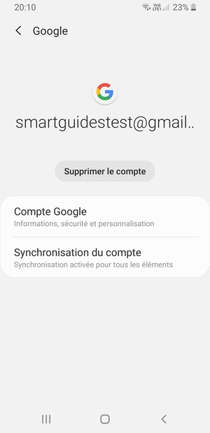 Sélectionnez Synchronisation du compte