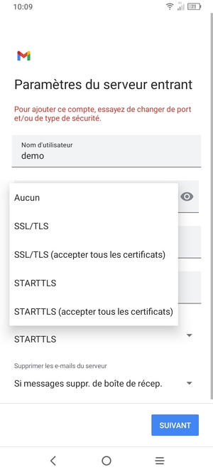 Sélectionnez Aucun puis SUIVANT