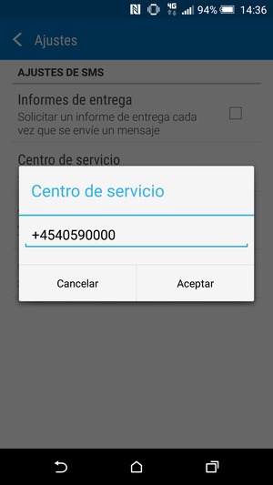 Introduzca el número de Centro de servicio y seleccione Aceptar