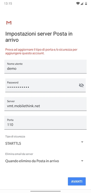 Seleziona Tipo di sicurezza