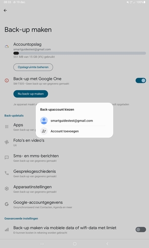 Selecteer uw back-up-account