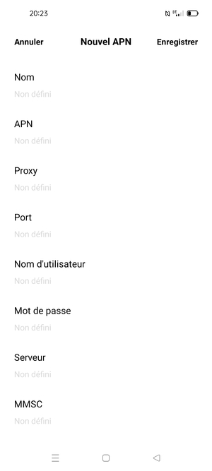 Saisissez les informations Internet