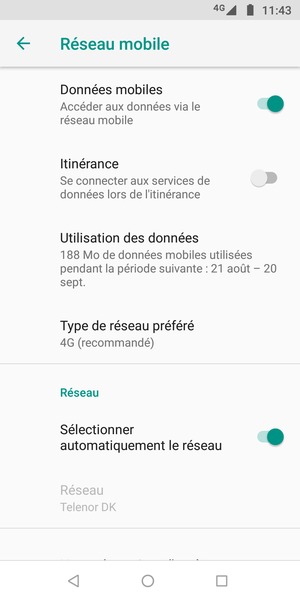 Désactiver le Sélectionner automatiquement le réseau