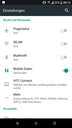 Wählen Sie Mobile Daten