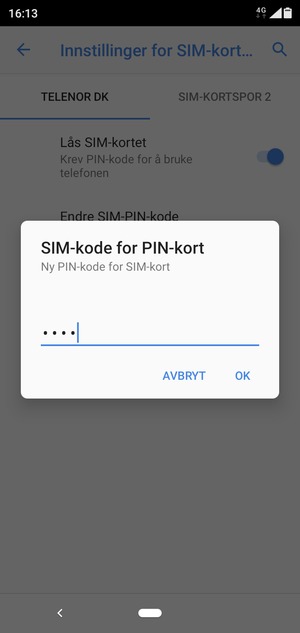 Skriv inn Ny PIN-kode for SIM-kort og velg OK