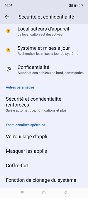 Faites défiler et sélectionnez Sécurité et confidentialité renforcées