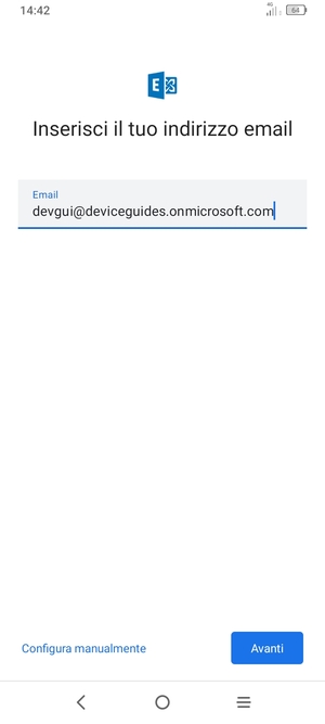 Inserisci il tuo indirizzo email e seleziona Configura manualmente