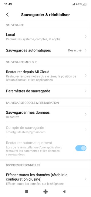 Sélectionnez Sauvegarder mes données
