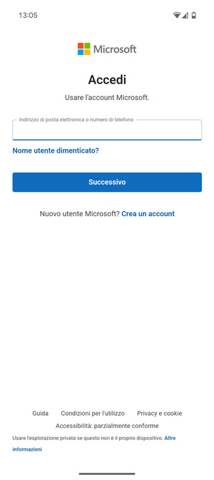 Inserisci il tuo indirizzo email e seleziona Successivo