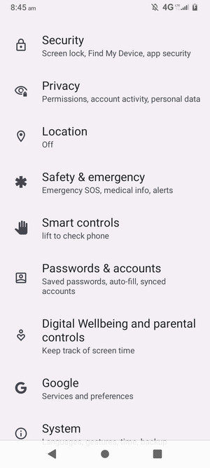 Scroll to and select Security