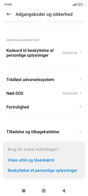 Scroll til og vælg Fortrolighed