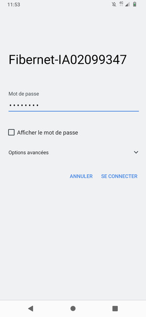 Saisissez le mot de passe du Wi-Fi et sélectionnez SE CONNECTER