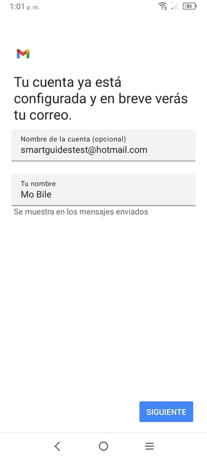 Déle a su cuenta un nombre y escriba su nombre. Seleccione SIGUIENTE
