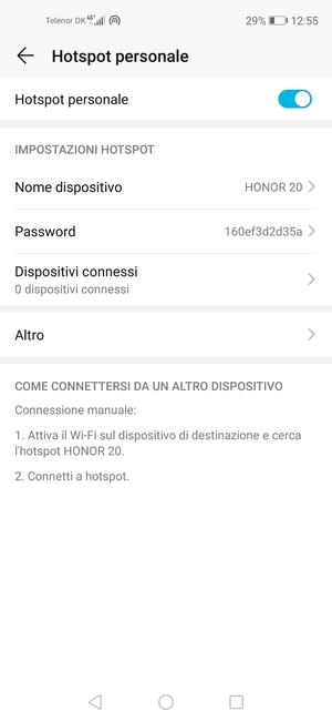 Il telefono è ora pronto per essere usato come modem