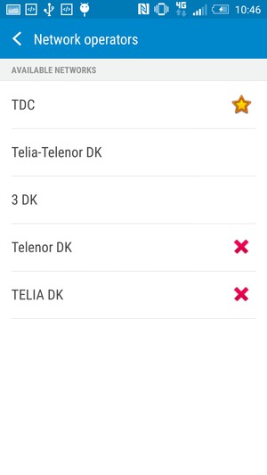Select a network operator from the list