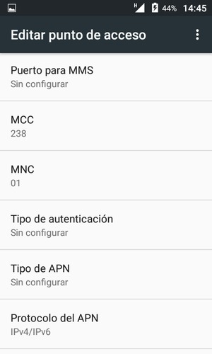 Desplácese hacia abajo e introduzca la información de Internet