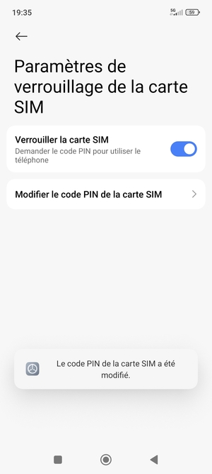Votre code PIN de la carte SIM a été modifié