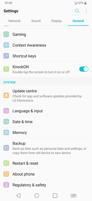 Scroll to and select Backup