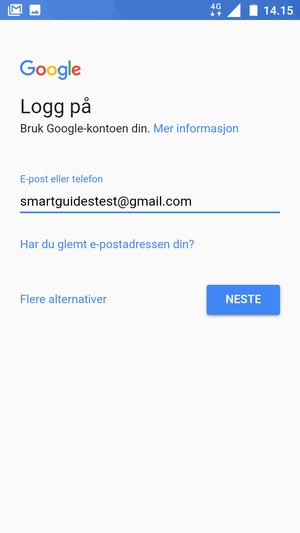 Skriv inn din Gmail-adresse og velg NESTE