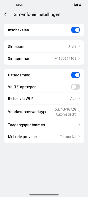 Schakel Dataroaming in of uit
