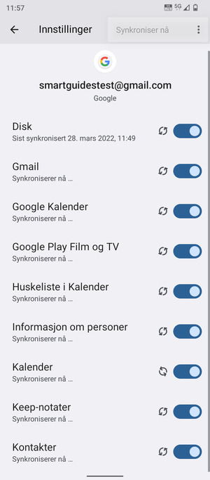 Dine kontakter fra Google vil synkroniseres til telefonen din