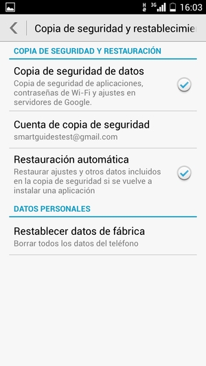 Seleccione Cuenta de copia de seguridad