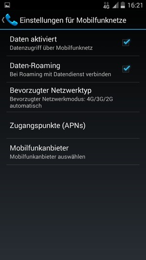 Schalten Sie Daten-Roaming an oder aus