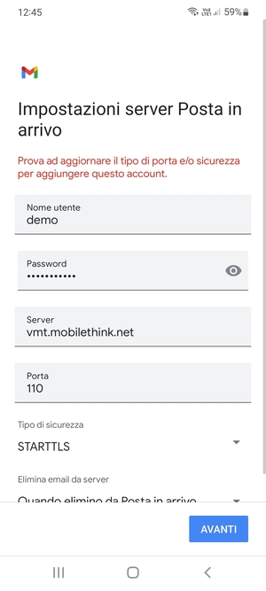 Seleziona Tipo di sicurezza
