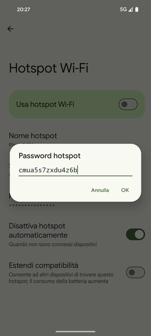 Inserisci una password dell'hotspot Wi-Fi di almeno 8 caratteri e seleziona OK