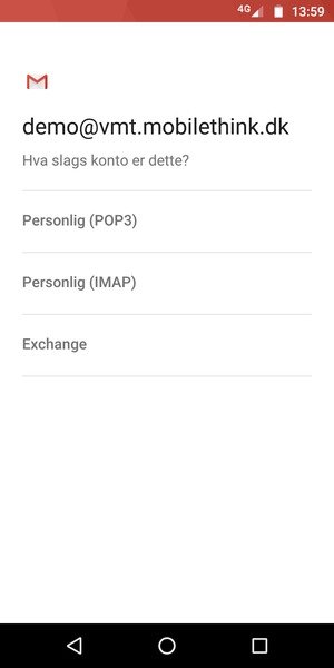Velg Personlig (POP3) eller Personlig (IMAP)