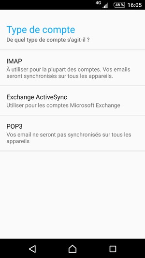 Sélectionnez IMAP ou POP3