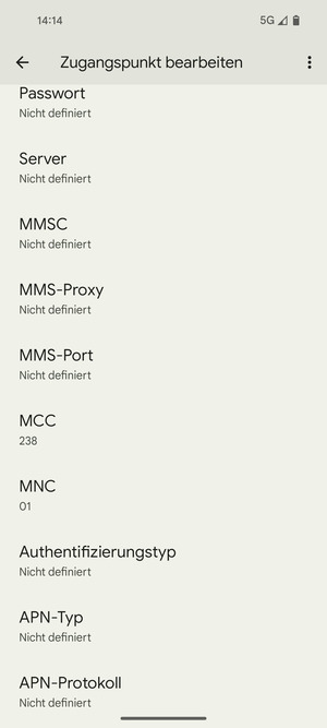 Scrollen Sie nach unten und geben Sie Internetinformationen ein