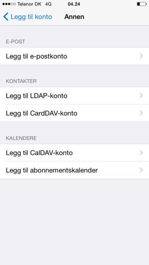 Velg Legg til CardDAV-konto