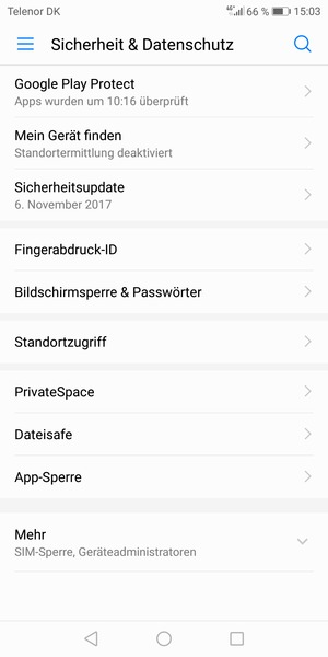 Um Ihre Bildschirmsperre zu aktivieren, gehen Sie zum Sicherheit & Datenshutz Menü und wählen Sie  Bildschirmsperre & Passwörter