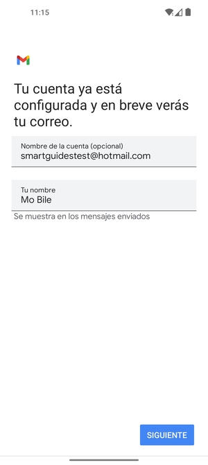Déle a su cuenta un nombre y escriba su nombre. Seleccione SIGUIENTE