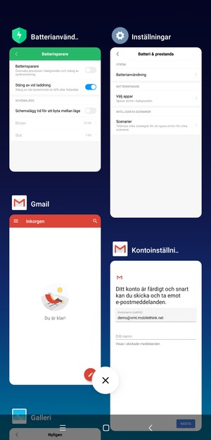 Välj ikonen Radera för att stänga appar som körs