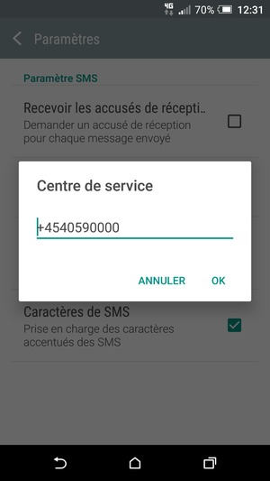 Saisissez le numéro du Centre de service et sélectionnez OK