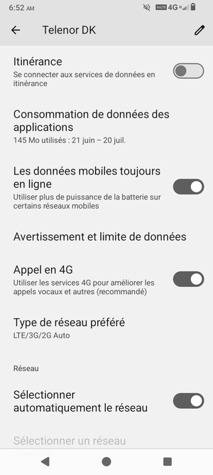 Pour changer de réseau en cas de problèmes de réseau, désactiver le Sélectionner automatiquement le réseau