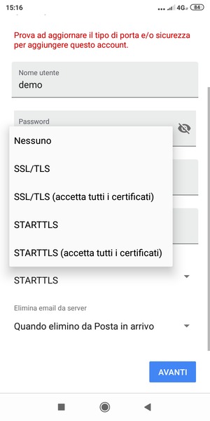 Seleziona Nessuno e poi AVANTI