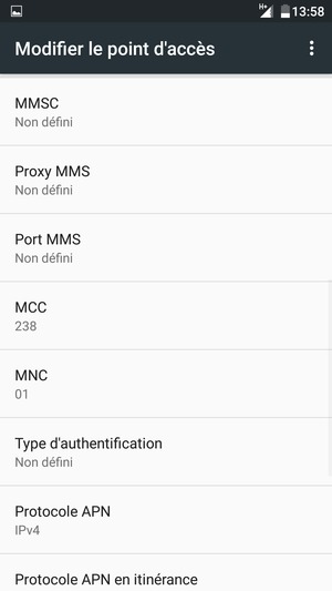 Faites défiler vers le bas et saisissez les informations MMS