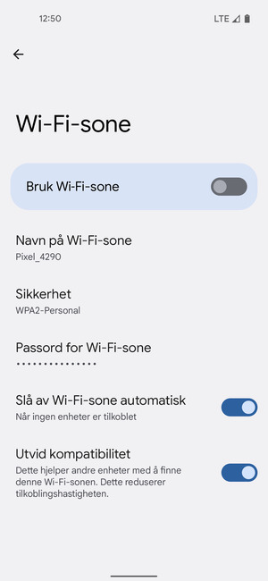 Velg Passord for Wi-Fi-sone