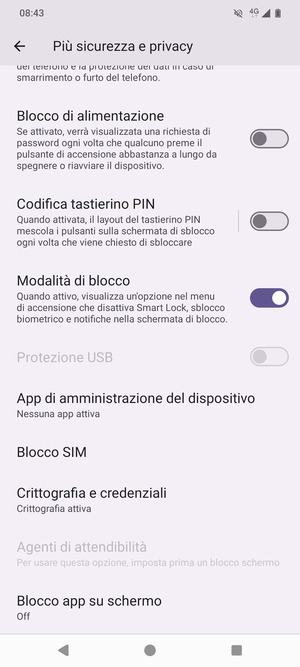 Scorri e seleziona Blocco SIM