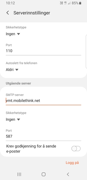 Slå av Krev godkjenning for å sende e-poster og velg Logg på