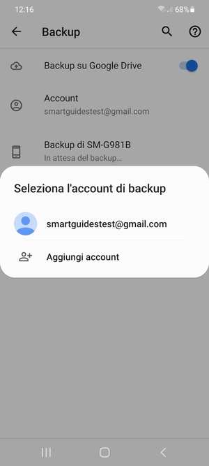 Seleziona il tuo account di backup