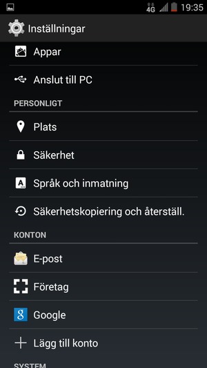 Scrolla till och välj Säkerhet