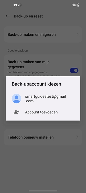 Selecteer uw back-up-account