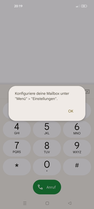 Falls Ihre Voicemail nicht eingerichtet ist, wählen Sie OK